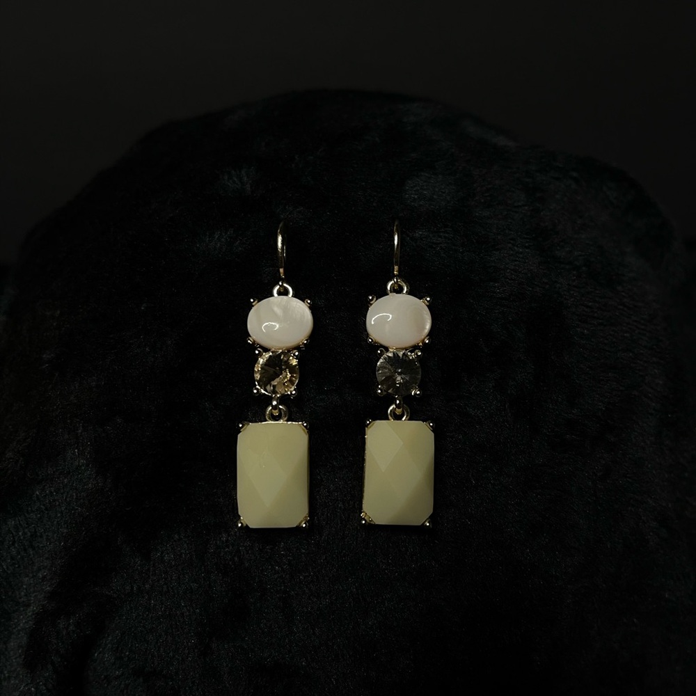 Cream, Green and Gold Geometric Earrings